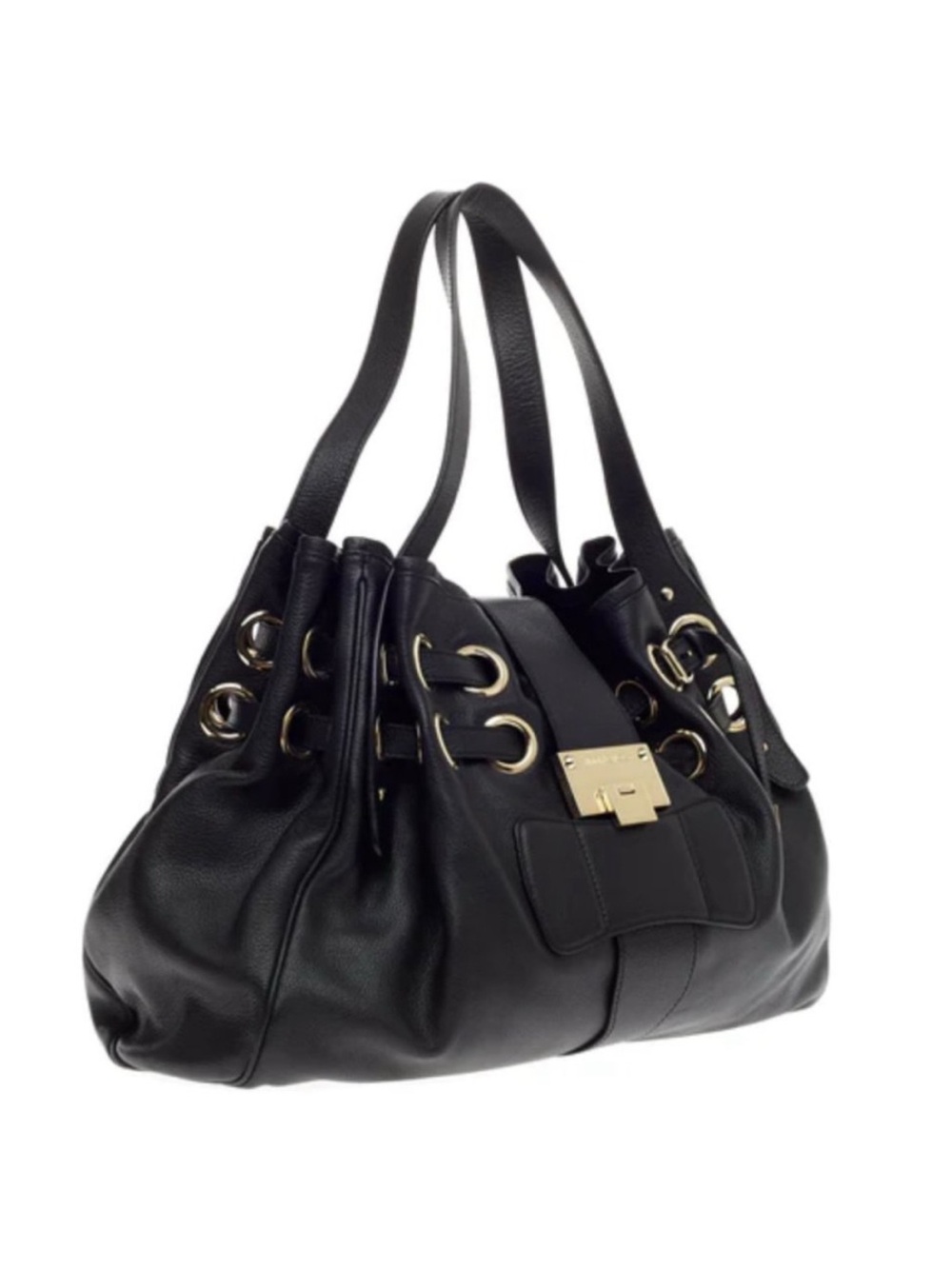 Jimmy Choo Ramona Black Leather Shoulder Bag with Gold Hardware
